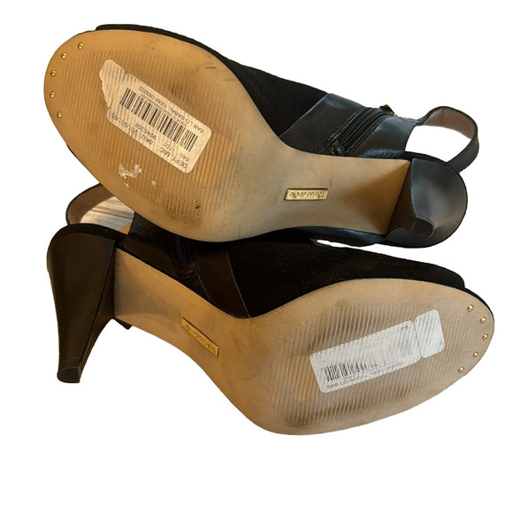 Louise et Cie Sabal Leather Peep Toe Sling Back Heeled Bootie Black 10 - Picture 5 of 8